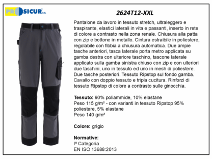 2624T12-XXL - Pantalone 90%poliam.10%elastanlight multitasca 115gr