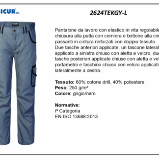 2624TEKGY-L - Pantalone 60%cotone 40%pes multitasca grigo/nero