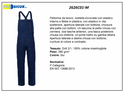 2626C01-M - Pettorina 100% cotone irrestr.cuciture a contrasto blu