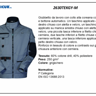2630TEKGY-M - Giubbetto 60% cotone 40% pes multitasca grigio/nero