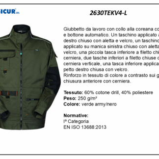 2630TEKV4-L - Giubbetto 60% cotone 40% pes multitasca oliva/nero