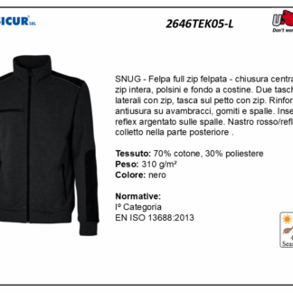 2646TEK05-L - Felpa 70%cotone 30%pes 310gr zip centrale nero