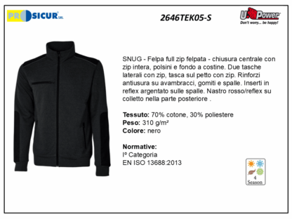 2646TEK05-S - Felpa 70%cotone 30%pes 310gr zip centrale nero