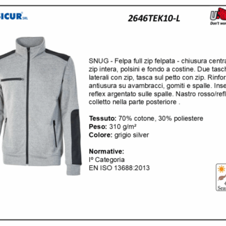 2646TEK10-L - Felpa 70%cotone 30%pes 310gr zip centrale grigio silver