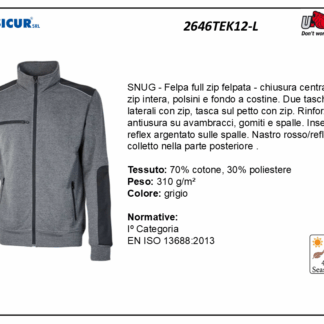 2646TEK12-L - Felpa 70%cotone 30%pes 310gr zip centrale grigio