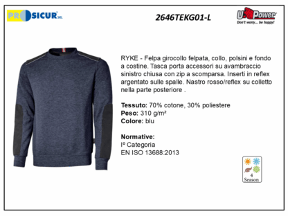 2646TEKG01-L - Felpa 70%cotone 30%pes 310gr girocollo blu