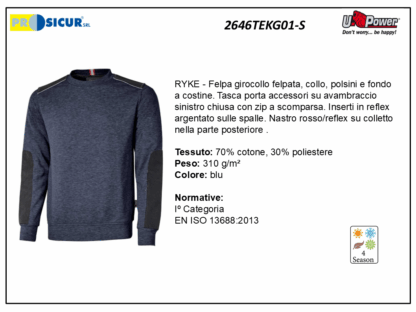 2646TEKG01-S - Felpa 70%cotone 30%pes 310gr girocollo blu