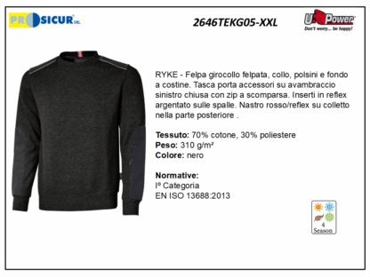 2646TEKG05-XXL - Felpa 70%cotone 30%pes 310gr girocollo nero