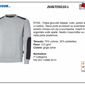 2646TEKG10-L - Felpa 70%cotone 30%pes 310gr girocollo grigio silver