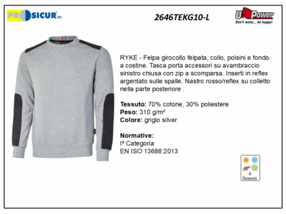 2646TEKG10-L - Felpa 70%cotone 30%pes 310gr girocollo grigio silver