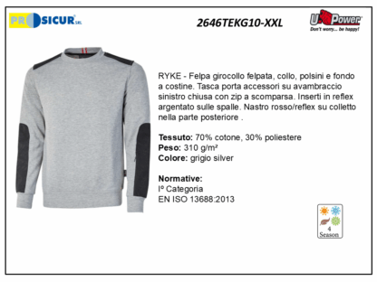 2646TEKG10-XXL - Felpa 70%cotone 30%pes 310gr girocollo grigio silver