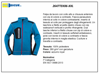 2647TEK06-XXL - Felpa 100%poliestre cuciture a contrasto 280gr azz.royal