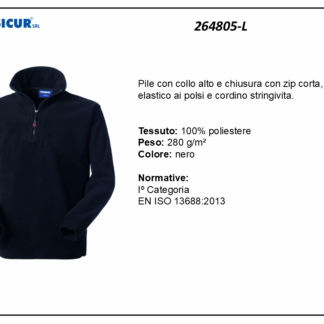 264805-L - Pile 100% poliestere collo alto zip corta nero