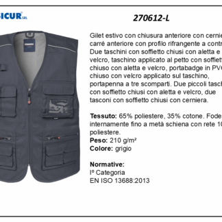 270612-L - Gilet 35%cotone 65%poliestere scollo a v multitasca grigio