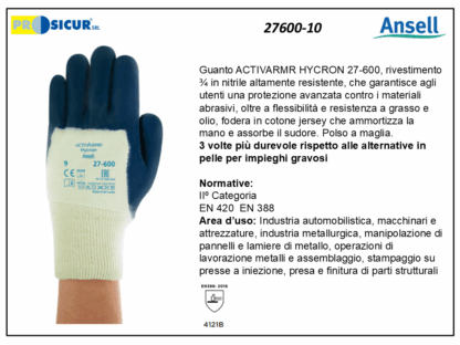 27600-10 - (Quantità per Confezione: 12 PA) - Guanto activarmr hycron rivest3/4 nitrile dorso areato