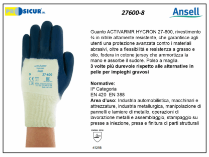 27600-8 - (Quantità per Confezione: 12 PA) - Guanto activarmr hycron rivest3/4 nitrile dorso areato