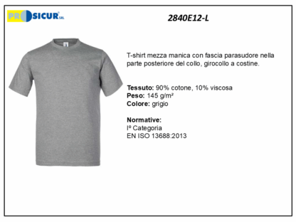2840E12-L - (Quantità per Confezione: 2 PZ) - T-shirt girocollo 100% cotone grigio