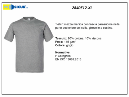 2840E12-XL - (Quantità per Confezione: 2 PZ) - T-shirt girocollo 100% cotone grigio