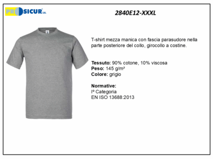 2840E12-XXXL - (Quantità per Confezione: 2 PZ) - T-shirt girocollo 100% cotone grigio