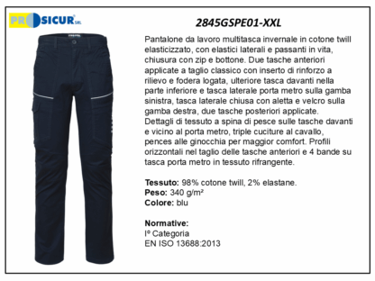 2845GSPE01-XXL - Pantalone 98%cotone 2%elastaneinvernale multitasca blu