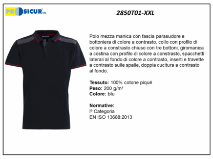 2850T01-XXL - Polo 100% cotone pique m/c inserti a contrasto blu