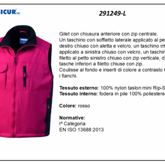 291249-L - Gilet 100% nylon multitasche rip-stop rosso/nero