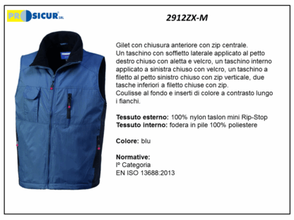 2912ZX-M - Gilet 100% nylon multitasche rip-stop blu/nero