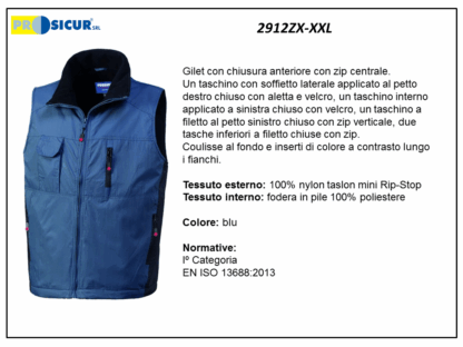 2912ZX-XXL - Gilet 100% nylon multitasche rip-stop blu/nero