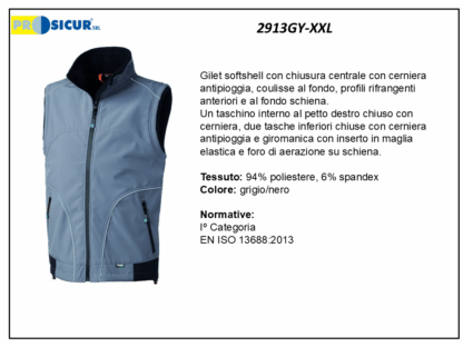 2913GY-XXL - Gilet softshell 94%poliestere 6%spandex grigio/nero