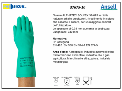 37675-10 - (Quantità per Confezione: 12 PA) - Guanto alphatec solvex nitrilel 330 mm