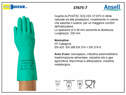 37675-7 - (Quantità per Confezione: 12 PA) - Guanto alphatec solvex nitrilel 330 mm