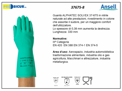 37675-8 - (Quantità per Confezione: 12 PA) - Guanto alphatec solvex nitrilel 330 mm