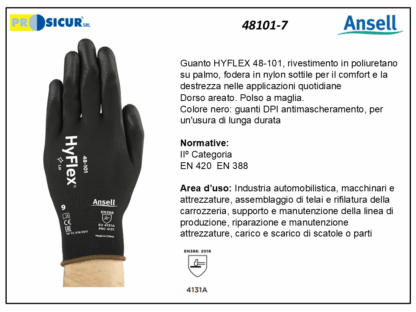 48101-7 - (Quantità per Confezione: 12 PA) - Guanto hyflex rivestimento pu palmo dorso areato