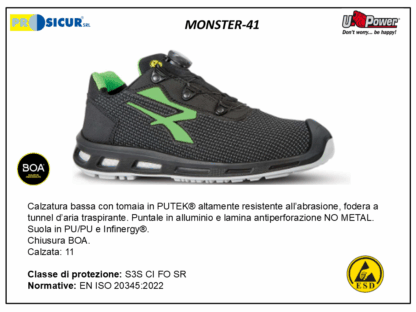 MONSTER-41 - Calz.bassa tex tecnico c/boa punt/alluminio s3s ci fo sr