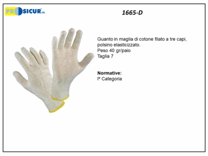 1665-D - (Quantità per Confezione: 12 PA) - Guanto cotone tre fili donna