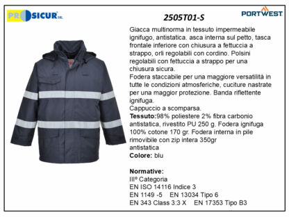 2505T01-S - Giacca multinorma 98%pes 2% fibra carbonio bande riflett.