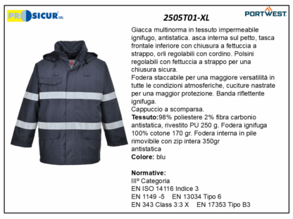 2505T01-XL - Giacca multinorma 98%pes 2% fibra carbonio bande riflett.
