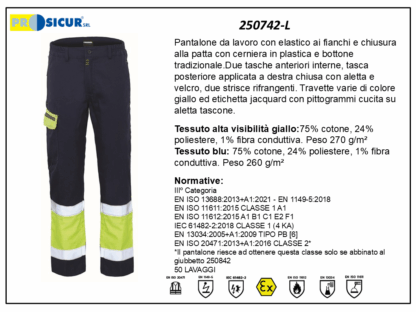 250742-L - Pantalone av multiprotezione cot/pes/fib.condutt.giallo/blu