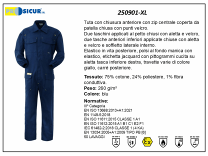 250901-XL - Tuta trivalente ignifuga antiacido-antistatica blu