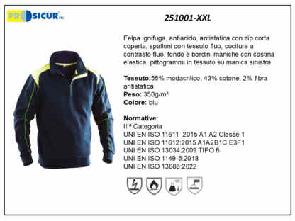 251001-XXL - Felpa ignifuga antiacido anti statica 350gr inserti fluo