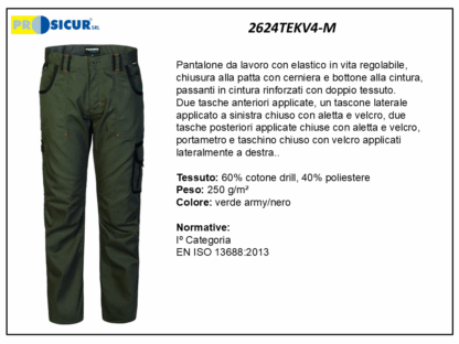 2624TEKV4-M - Pantalone 60%cotone 40%pes multitasca oliva/nero