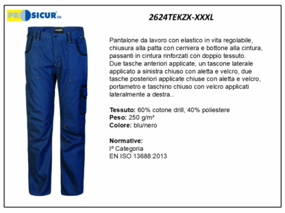 2624TEKZX-XXXL - Pantalone 60%cotone 40%pes multitasca blu/nero
