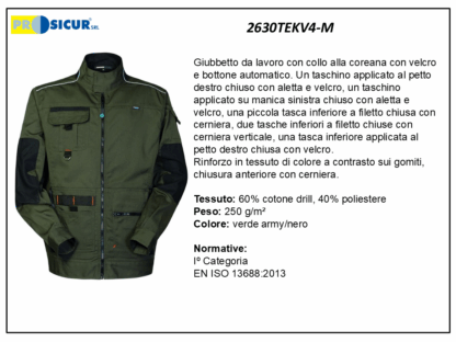 2630TEKV4-M - Giubbetto 60% cotone 40% pes multitasca oliva/nero
