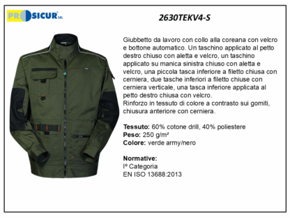 2630TEKV4-S - Giubbetto 60% cotone 40% pes multitasca oliva/nero