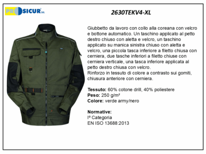 2630TEKV4-XL - Giubbetto 60% cotone 40% pes multitasca oliva/nero