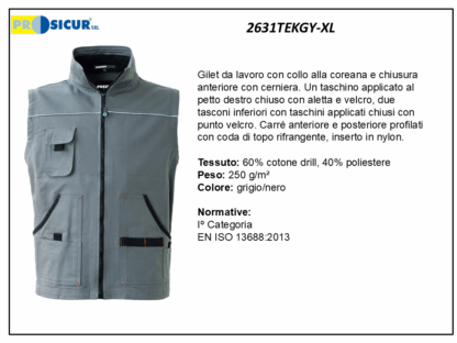 2631TEKGY-XL - Gilet 60%cotone 40%poliestere multitasca grigio/nero