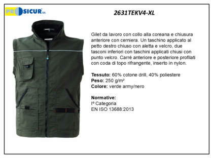 2631TEKV4-XL - Gilet 60%cotone 40%poliestere multitasca oliva/nero