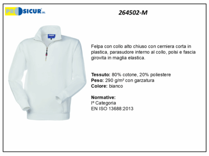 264502-M - Felpa 20% pes 80% cotone mezzazip bianco