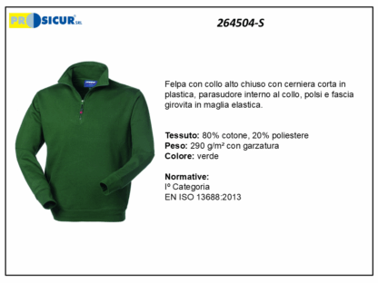 264504-S - Felpa 20% pes 80% cotone mezzazip verde