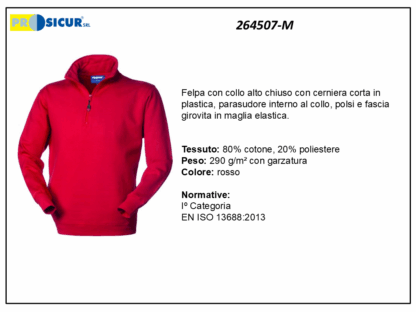264507-M - Felpa 20% pes 80% cotone mezzazip rosso